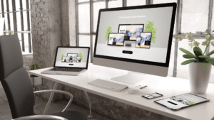 Mock Up Of A Website In Laptop And Desktop Email Us At Getmysite@Websitedesignstlouis.com