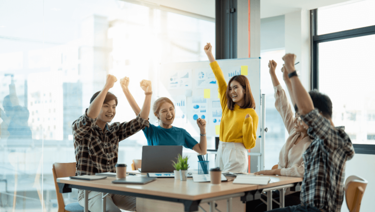Website Design St Louis Team Celebrating With Clients Https://Websitedesignstlouis.com
