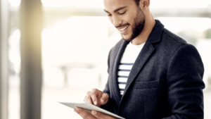 A Prospect Happily Browsing On A Tablet Email Us At Getmysite@Websitedesignstlouis.com